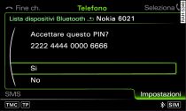 Visualizzazione del codice PIN per l'inserimento mediante il telefono cellulare